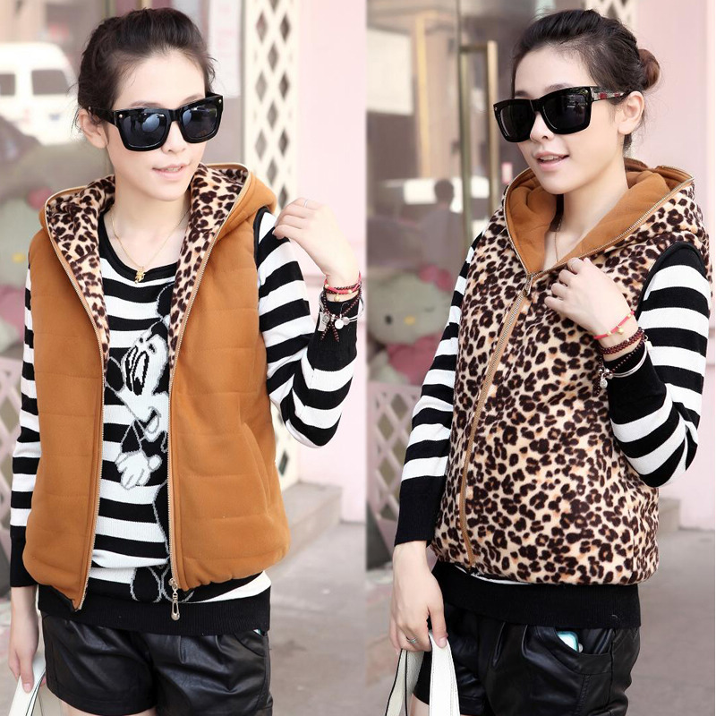 2012 autumn and winter fashion reversible vest female thermal leopard print cotton vest