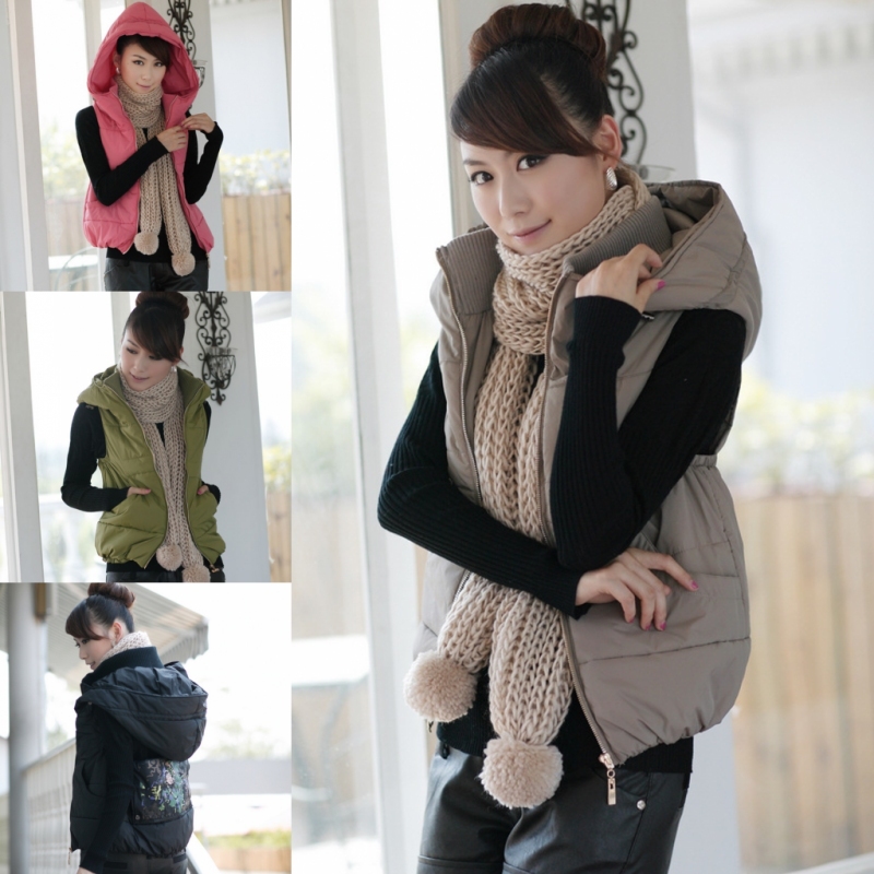 2012 autumn and winter fashion short vest with a hood down cotton vest casual vest Women plus size