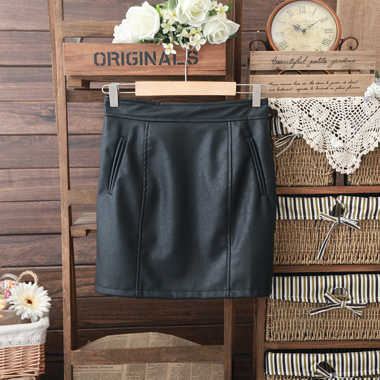 2012 autumn and winter fashion slim water washed leather PU skirt pencil skirt half-length skirt black8975