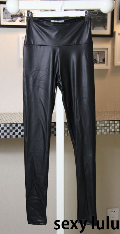 2012 autumn and winter fashion street tight slim hip faux leather fabric matt high waist legging