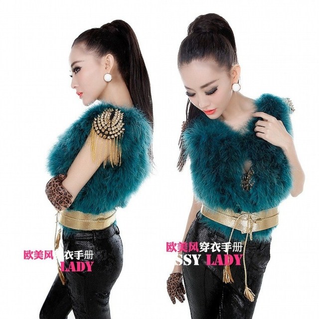 2012 autumn and winter fashion vintage fashion luxury metal rivet epaulette tassel ostrich wool fur coat