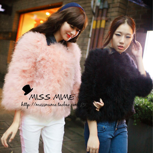 2012 autumn and winter fashion vintage fur collar turkey wool ostrich fur coat female short design