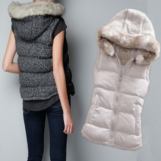 2012 Autumn And Winter Fashion With A Hood Down Cotton Vest Fur Collar Yarn Patchwork Thermal Thickening Cotton Vest Folder620G