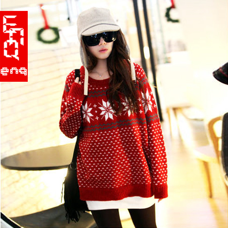 2012 autumn and winter fashion women's computer knitted dot wave loose pullover sweater shirt