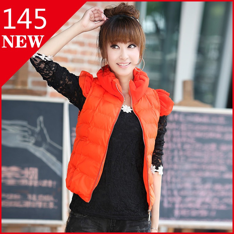 2012 autumn and winter fashion women's ruffle sleeve sweet stand collar vest Women vest