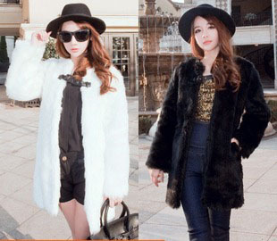 2012 autumn and winter faux fur coat fashion normic medium-long black and white long design overcoat