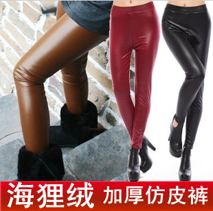 2012 autumn and winter female beaver velvet double layer warm faux leather pants leather pants legging thickening plus size boot