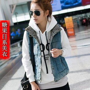 2012 autumn and winter female fashionable denim vest female clip cotton vest thickening outerwear