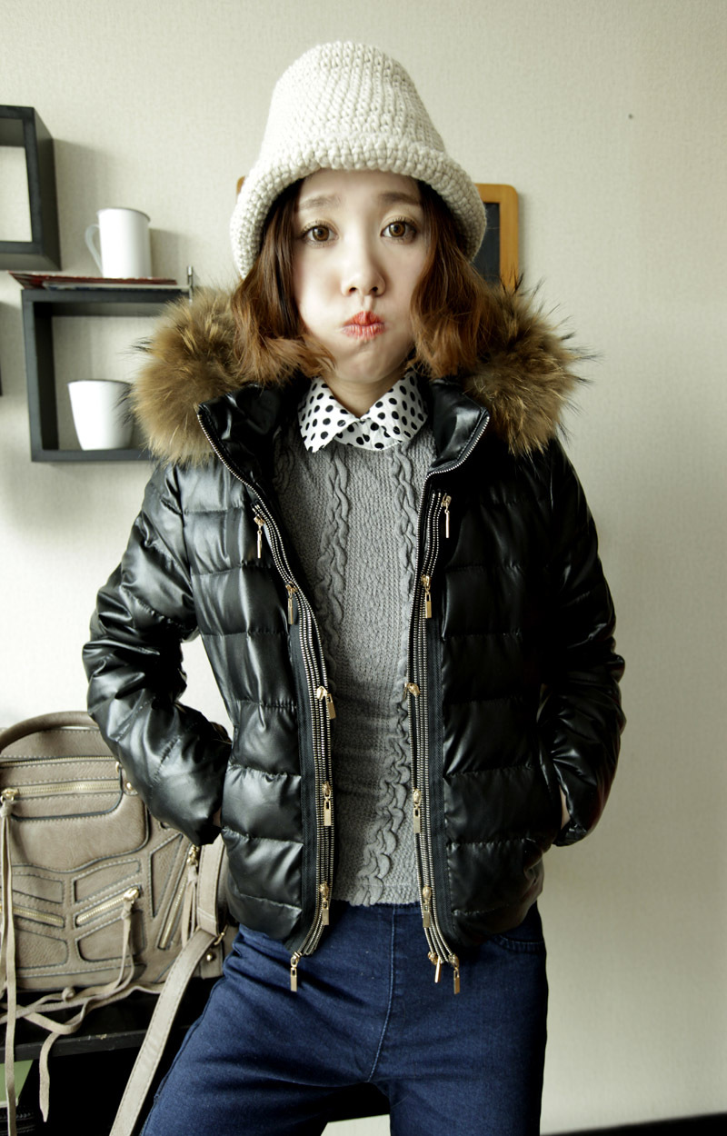 2012 autumn and winter female high quality zipper thermal leather down