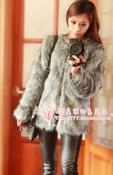 2012 autumn and winter female quality luxury faux fur fox plush fur medium-long coat overcoat