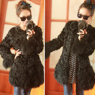 2012 autumn and winter fur berber fleece patchwork beach wool long-sleeve medium-long outerwear female overcoat