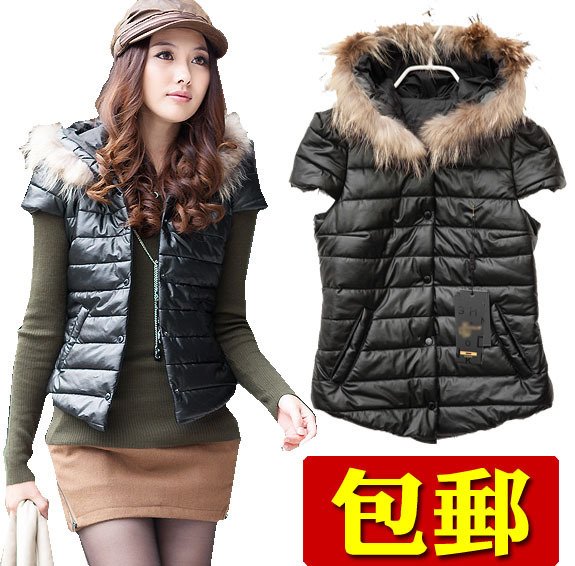 2012 autumn and winter fur collar women's PU vest slim women's short jacket vest