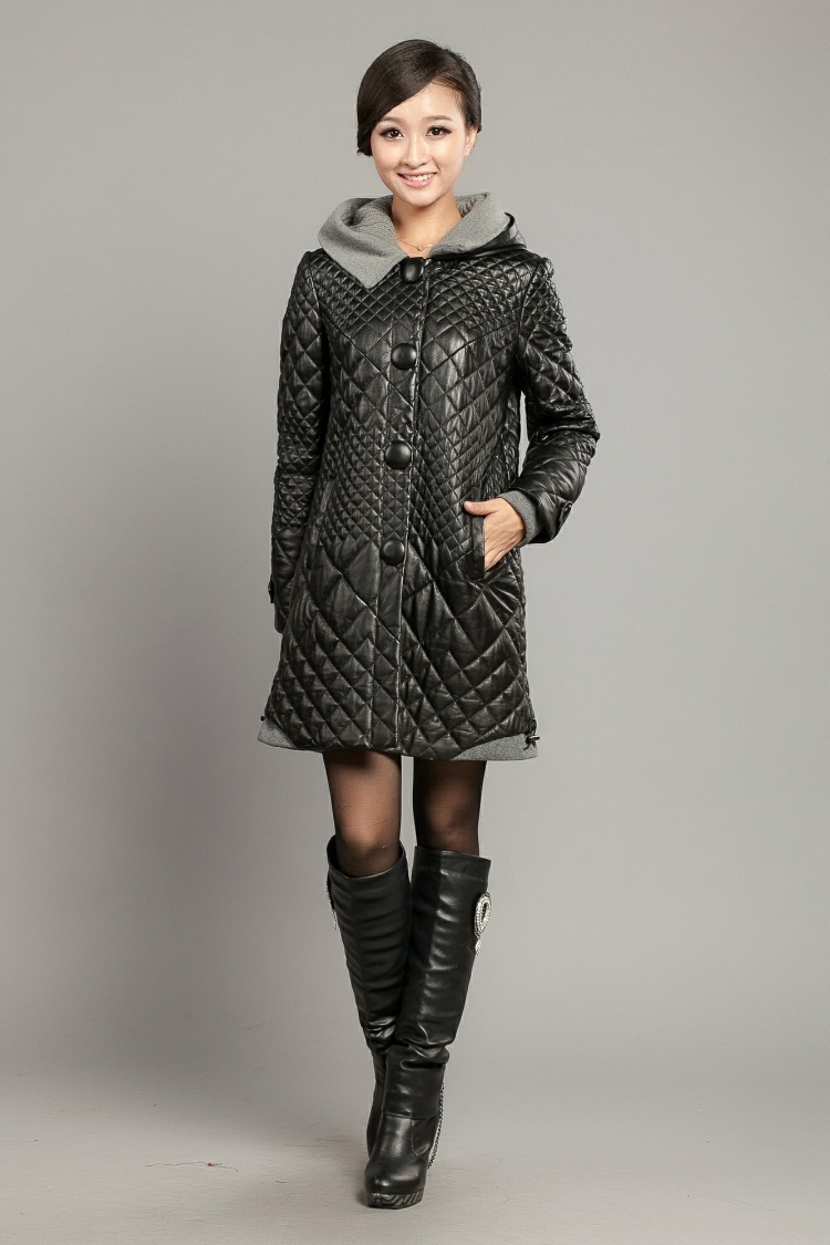 2012 autumn and winter genuine leather clothing plus cotton leather clothing hooded