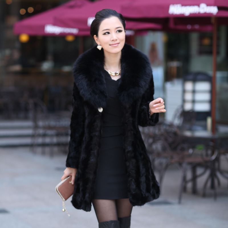 2012 autumn and winter genuine leather mink hair overcoat outerwear fox fur medium-long fight mink free DHL EMS shipping