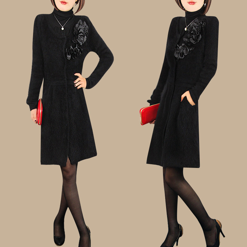 2012 autumn and winter high quality long design knitted slim waist spring and autumn marten velvet overcoat outerwear