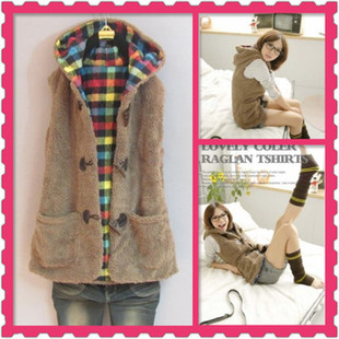 2012 autumn and winter hooded berber fleece cotton vest female fashion sleeveless horn button vest outerwear