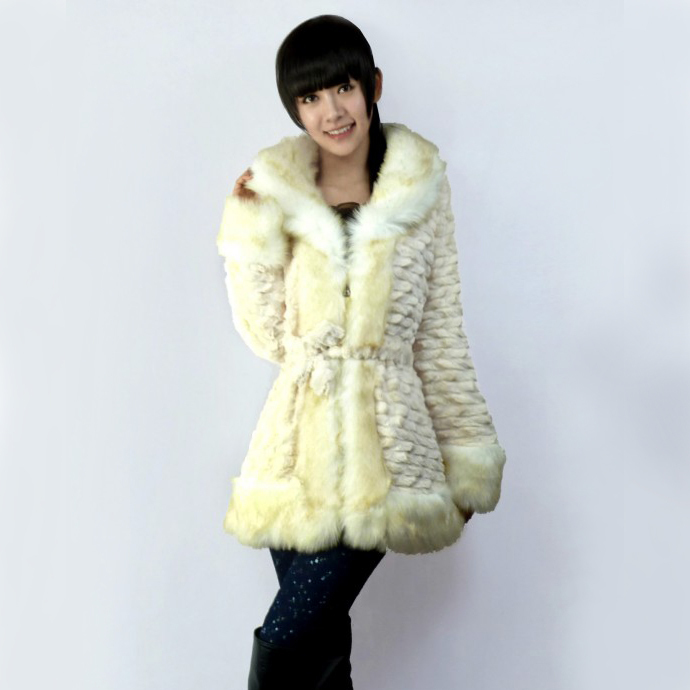 2012 autumn and winter hot-selling fur coat slim thermal rabbit fur outerwear belt large fur collar cotton-padded jacket