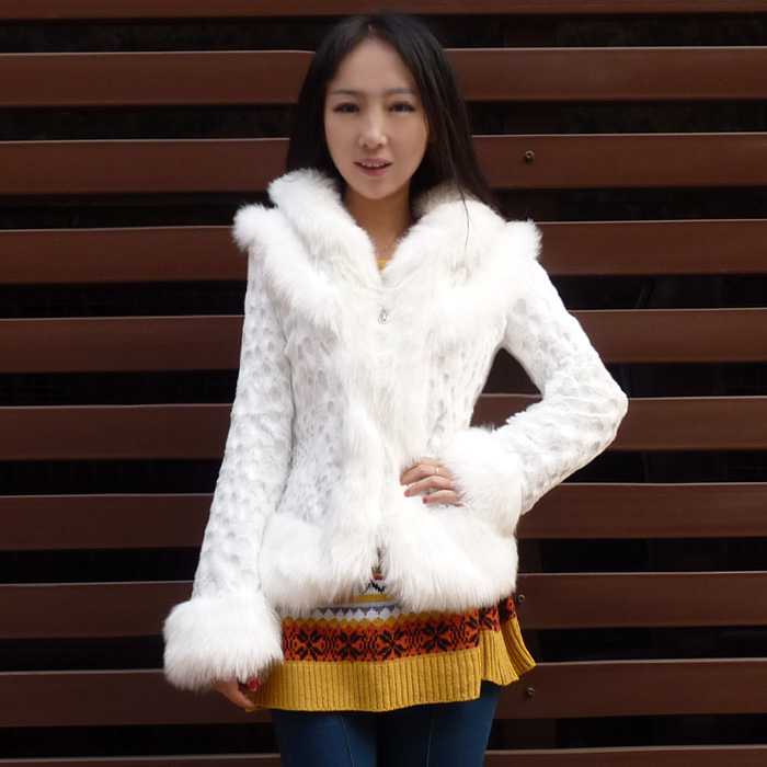 2012 autumn and winter hot-selling fur coat slim thermal rabbit fur outerwear large fur collar cotton-padded jacket female