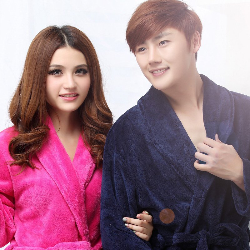 2012 autumn and winter hot-selling thickening solid color coral fleece lovers sleepwear long-sleeve robe bathrobes 2