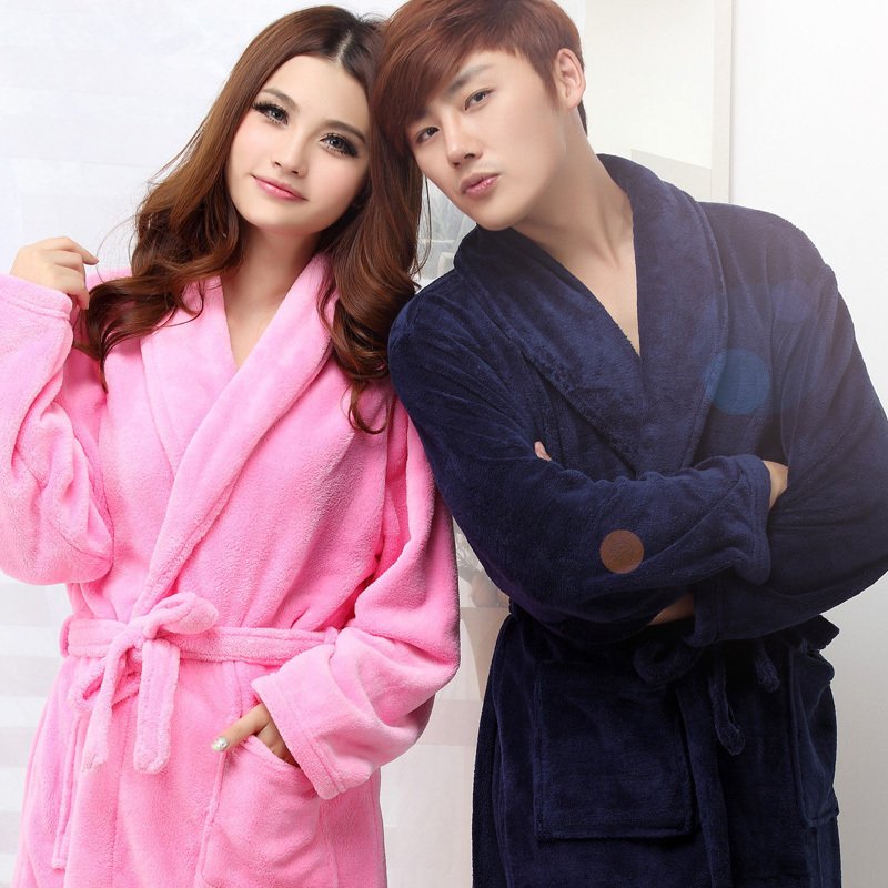 2012 autumn and winter hot-selling thickening solid color coral fleece lovers sleepwear long-sleeve robe bathrobes