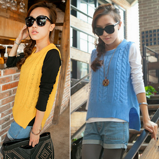 2012 autumn and winter irregular low-high knitting thick yarn sweater vest twisted vest female