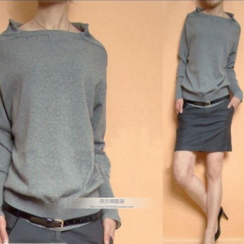 2012 autumn and winter JNBY slit neckline positive and negative reversible sweater outerwear sweater (WC005)