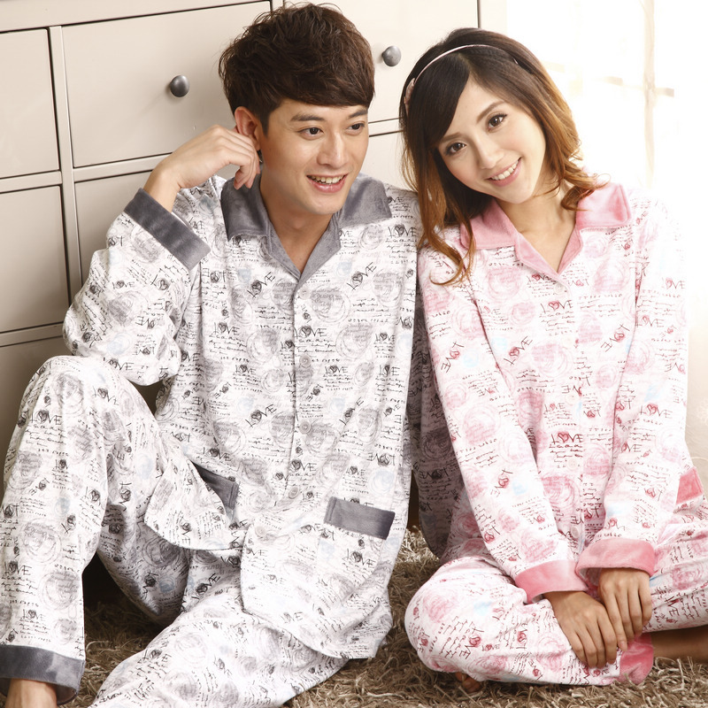 2012 autumn and winter knitted cotton long-sleeve sleepwear male Women lovers casual lounge set 21154