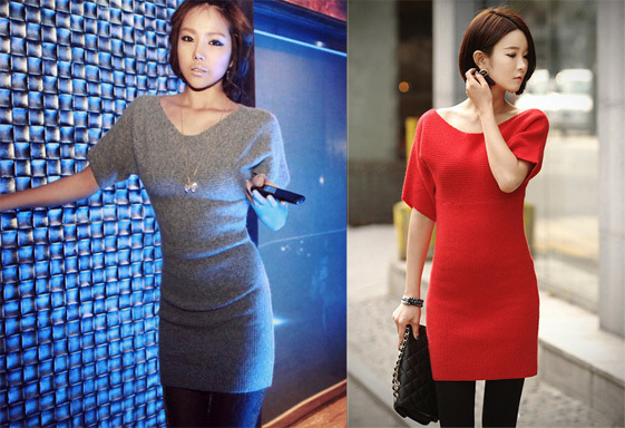 2012 autumn and winter Korea Style Brief long design knitted basic slim sweater dress Free Shipping