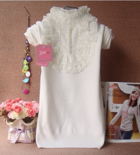 2012 autumn and winter lace decoration beads sweater basic shirt princess collar sweater (WC008)