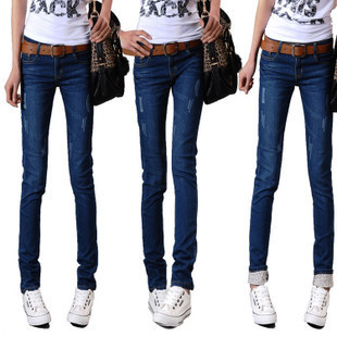 2012 autumn and winter laciness slim water wash plus size trousers pencil pants jeans