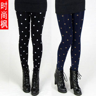 2012 autumn and winter large dot double layer warm pants plus velvet thickening female legging