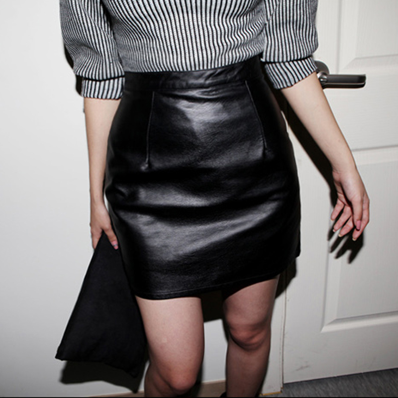 2012 autumn and winter leather skirt slim high waist slim hip pencil short skirt leather skirt PU skirt