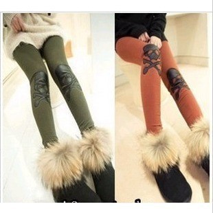 2012 autumn and winter leather skull slim legging women's skinny pants