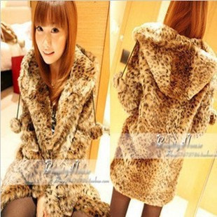 2012 autumn and winter leopard print fur interdiffused savager thermal outerwear faux thickening long-sleeve with a hood