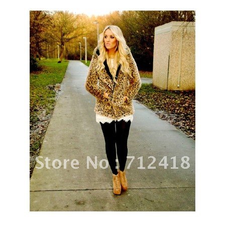 2012 autumn and winter leopard print overcoat, free shipping, fashion fur woolen outerwear ,popular ladies' coat