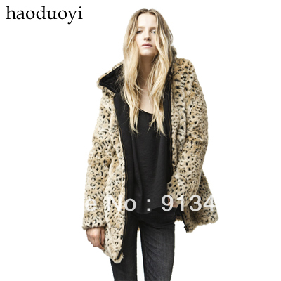 2012 autumn and winter leopard print overcoat leopard print fur coat woolen outerwear fur zipper outerwear 5 full