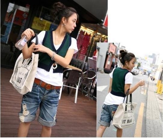 2012 autumn and winter light color whisker roll-up hem loose denim shorts female mm plus size