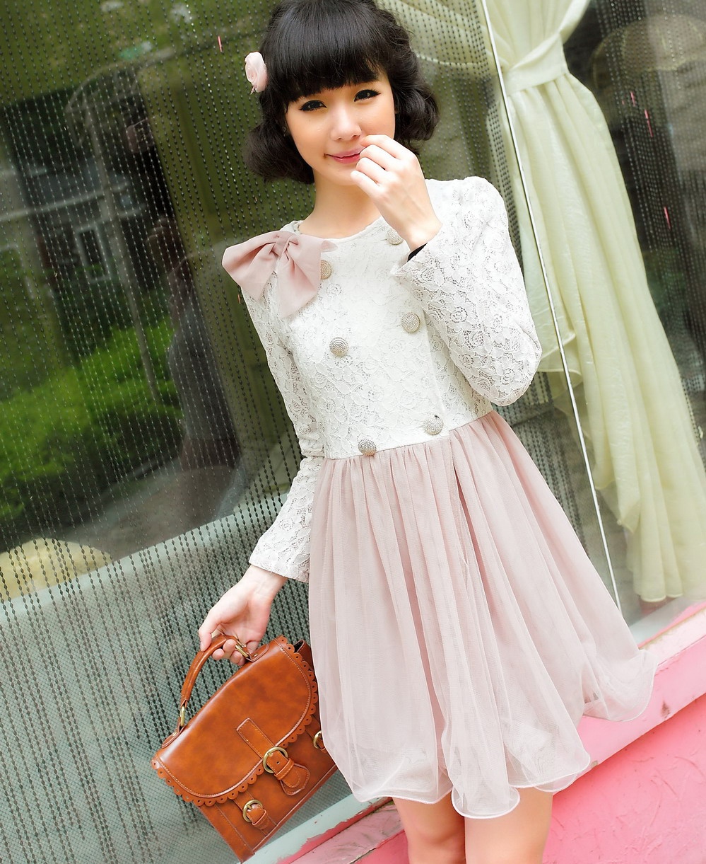 2012 autumn and winter long-sleeve dress trench female outerwear spring and autumn women's sweet princess dress lace