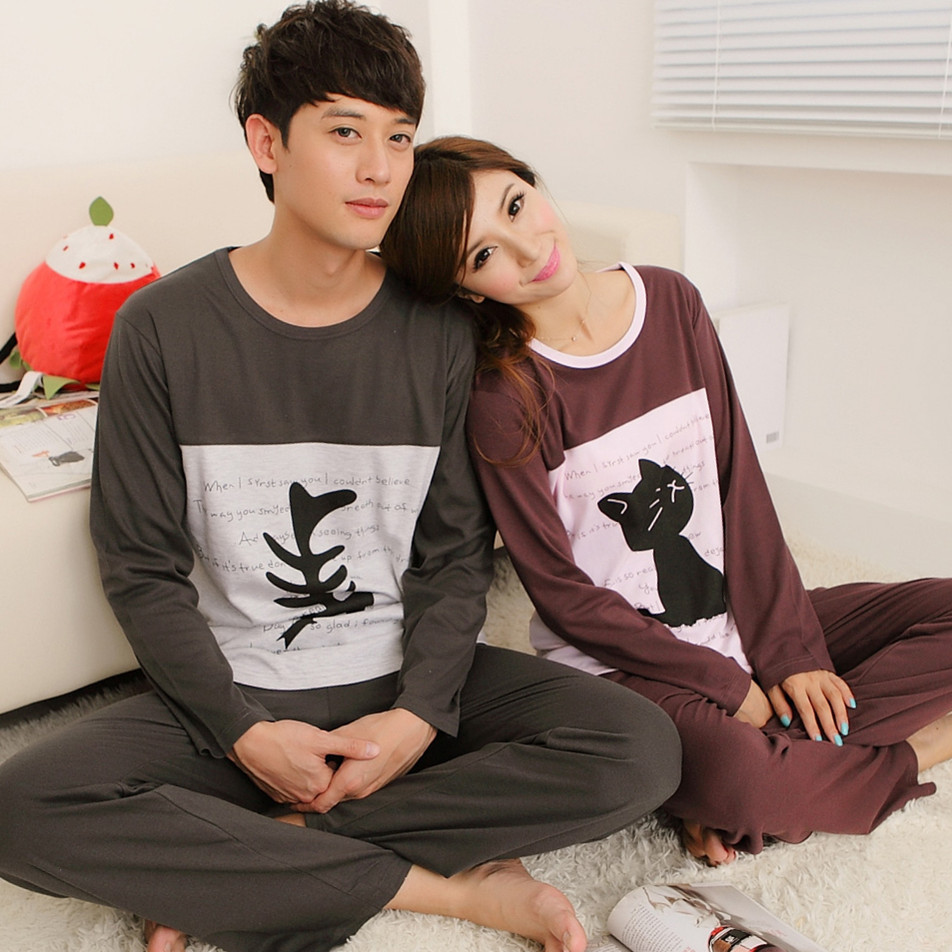 2012 autumn and winter long-sleeve lovers male women's knitted 100% cotton sleepwear lovers design women's lounge set