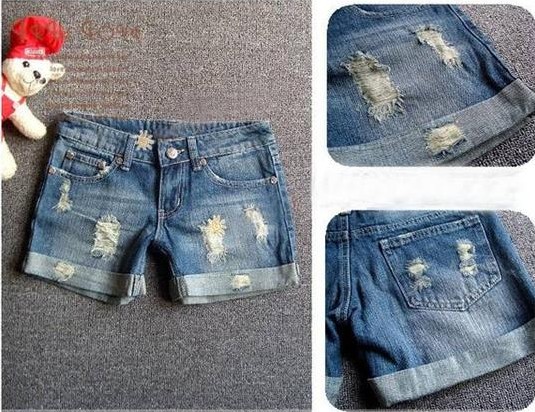 2012 autumn and winter loose roll-up women's hem denim shorts female summer women shorts