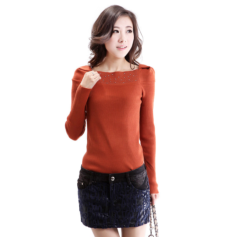 2012 autumn and winter loose sweater gentlewomen fashion puff sleeve sweater female