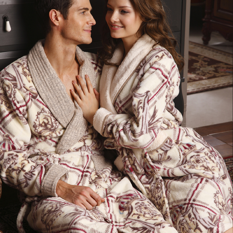 2012 autumn and winter male women's quality coral fleece sleepwear lovers robe lounge 6960