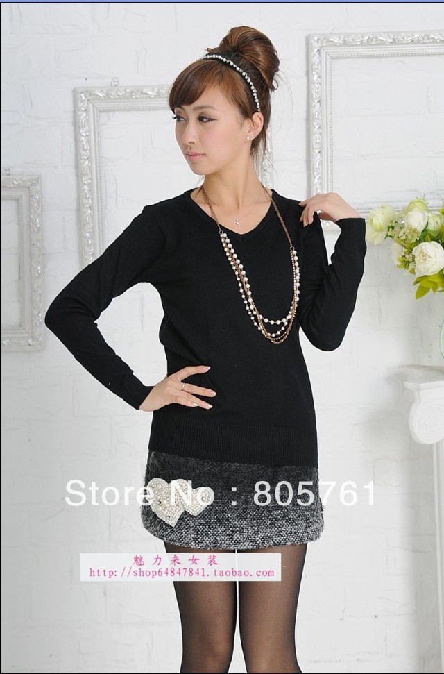 2012 autumn and winter Mercerized cotton V-neck long-sleeve knitted sweater solid color knitwear Free Shipping