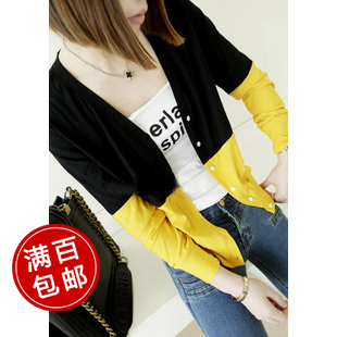 2012 autumn and winter mushroom honey women's autumn double color block decoration all-match cotton cardigan short jacket