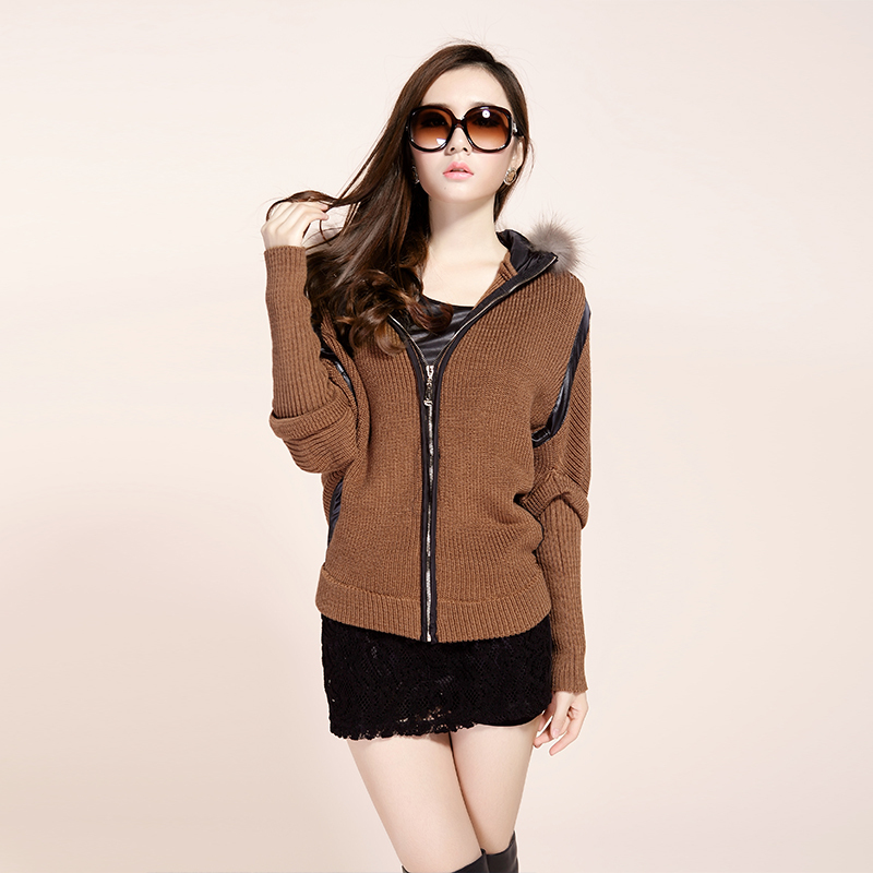 2012 autumn and winter new arrival artificial wool with a hood raccoon fur loose women's outerwear