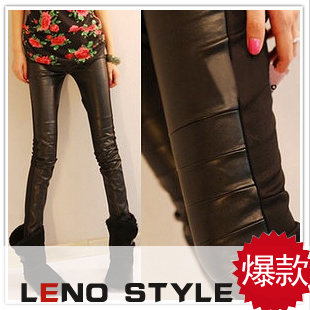 2012 autumn and winter new arrival autumn women's black colorant match leather pants legging