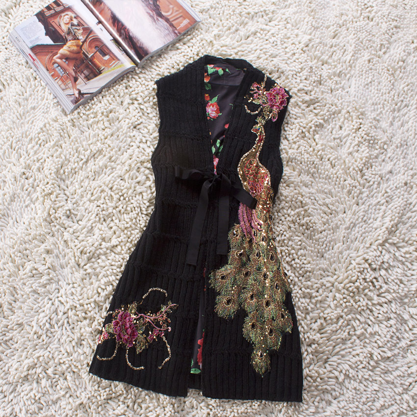 2012 autumn and winter new arrival chinese style elegant embroidered knitted slim long design wool overcoat outerwear