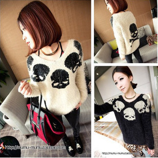 2012 autumn and winter new arrival cool skull thick quality knitted sweater