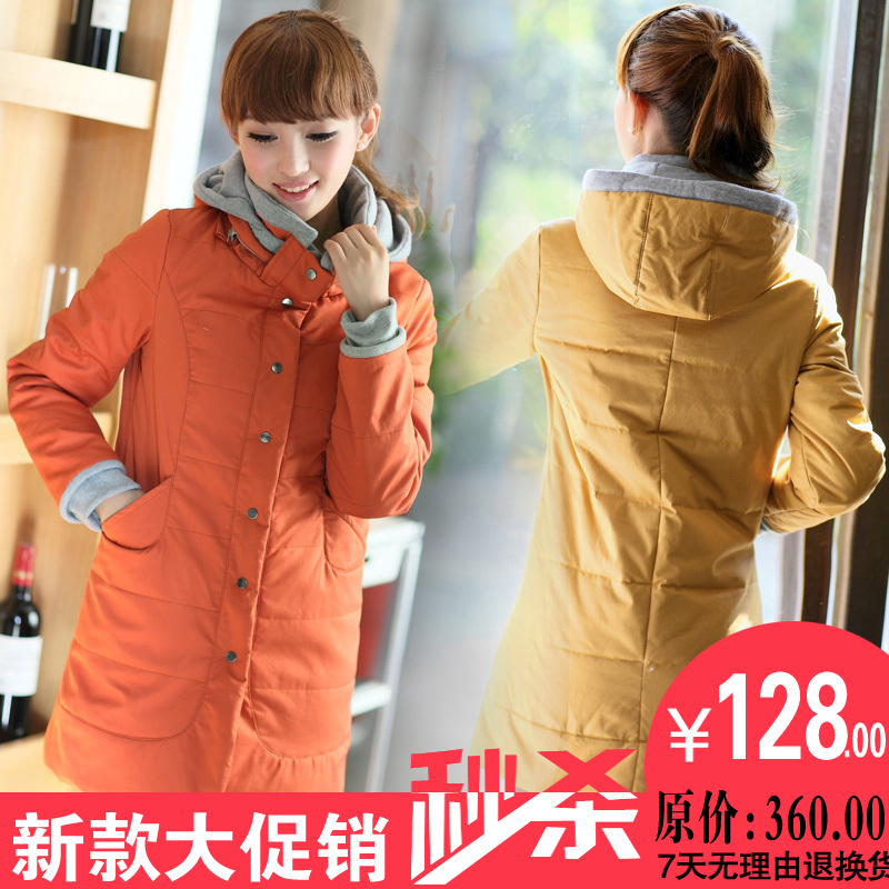 2012 autumn and winter new arrival cotton-padded jacket wadded jacket women's hooded thickening slim medium-long cotton-padded