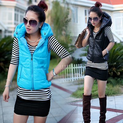 2012 autumn and winter new arrival down cotton vest with a hood thickening outerwear short design vest female